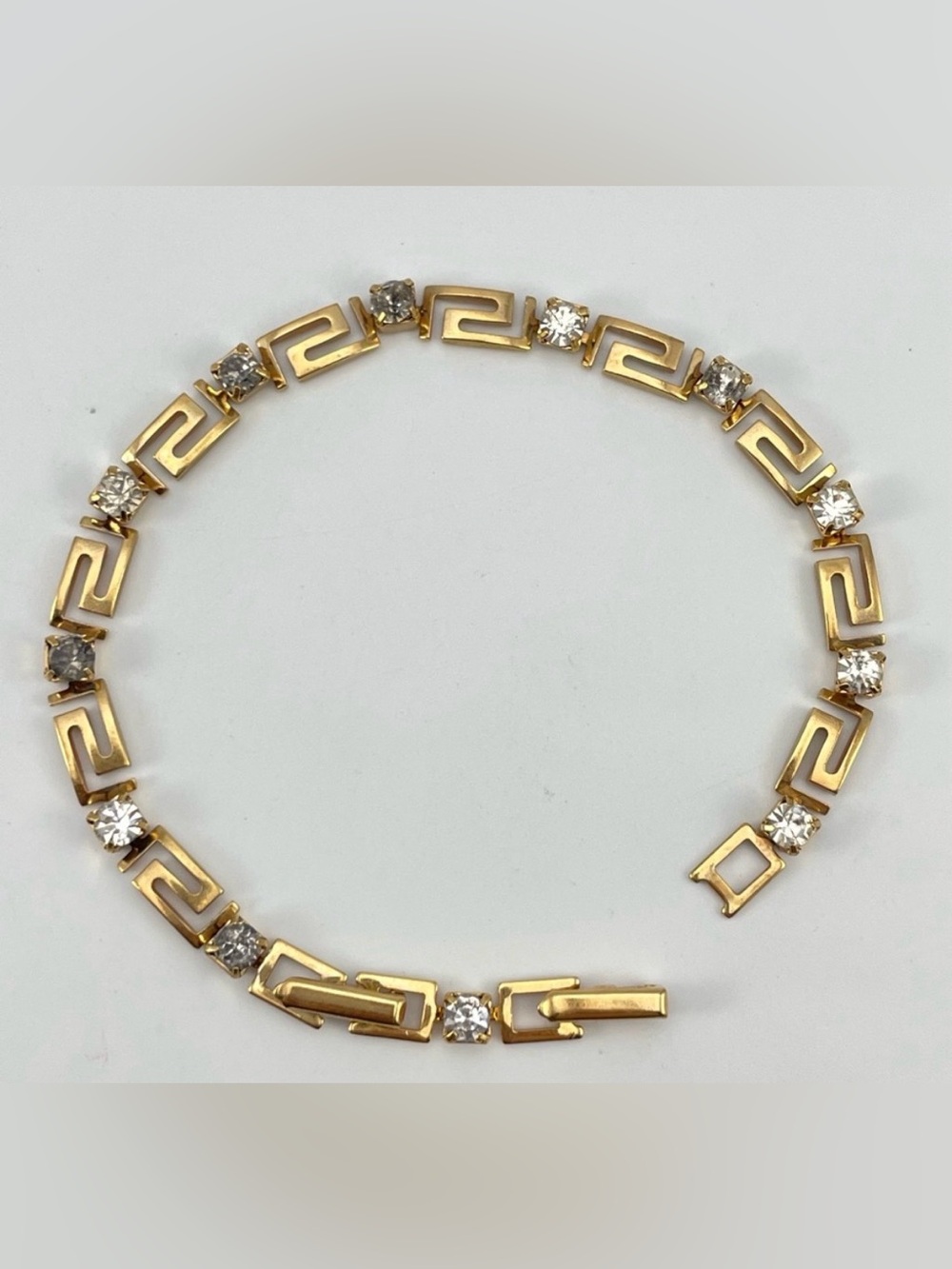 Vintage Avon Gold Tone Greek Key Bracelet with Sparkling Rhinestones